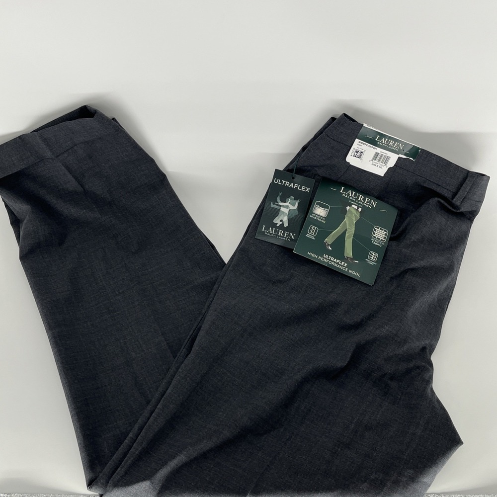 NWT Lauren Ralph Lauren Men's Dress Pants Pleated Stretch Grey 42W x 32L